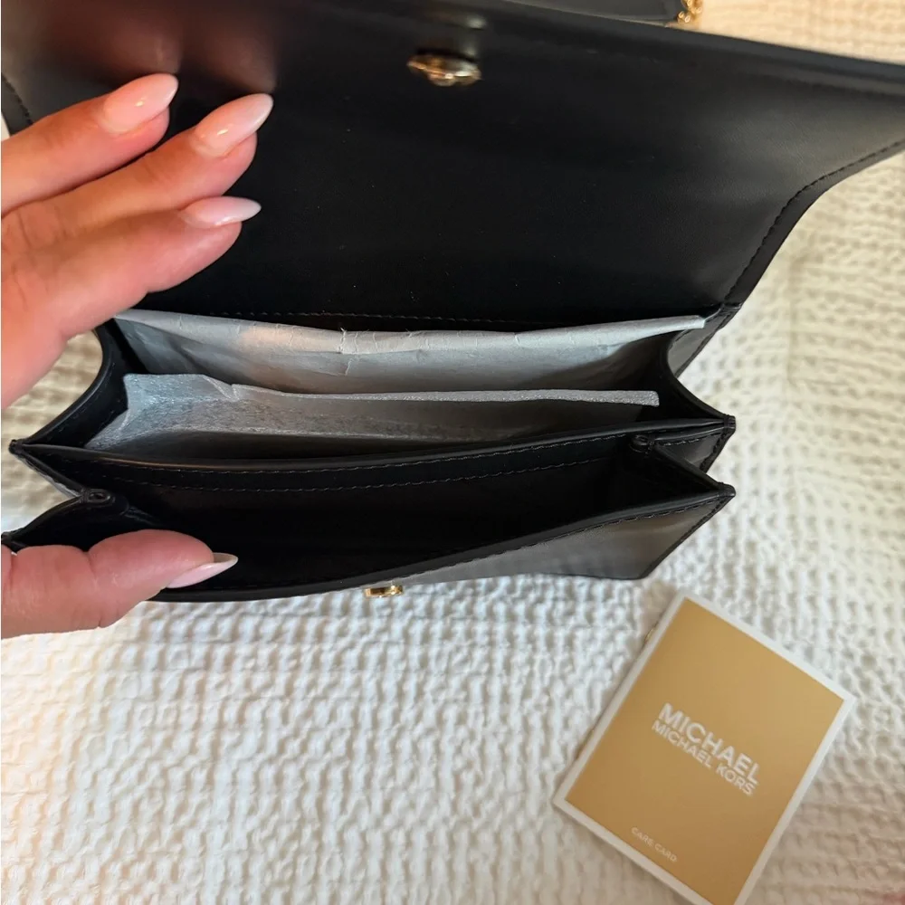 Michael Kors Black Leather Crossbody with Gold Chain Strap